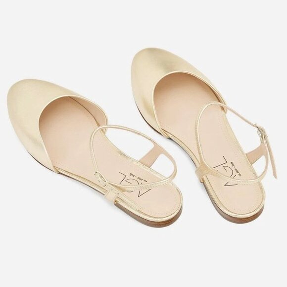 AGL Milly Ankle Strap Slingback Ballet Flats 37 7 Platino Gold Leather NEW $395 - Picture 2 of 14